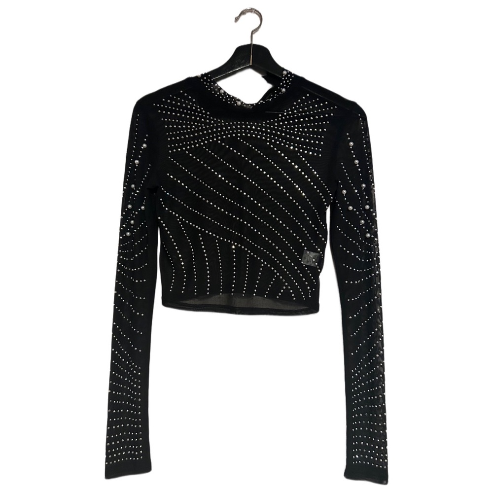 Cropped sparkly beaded black long sleeve shirt